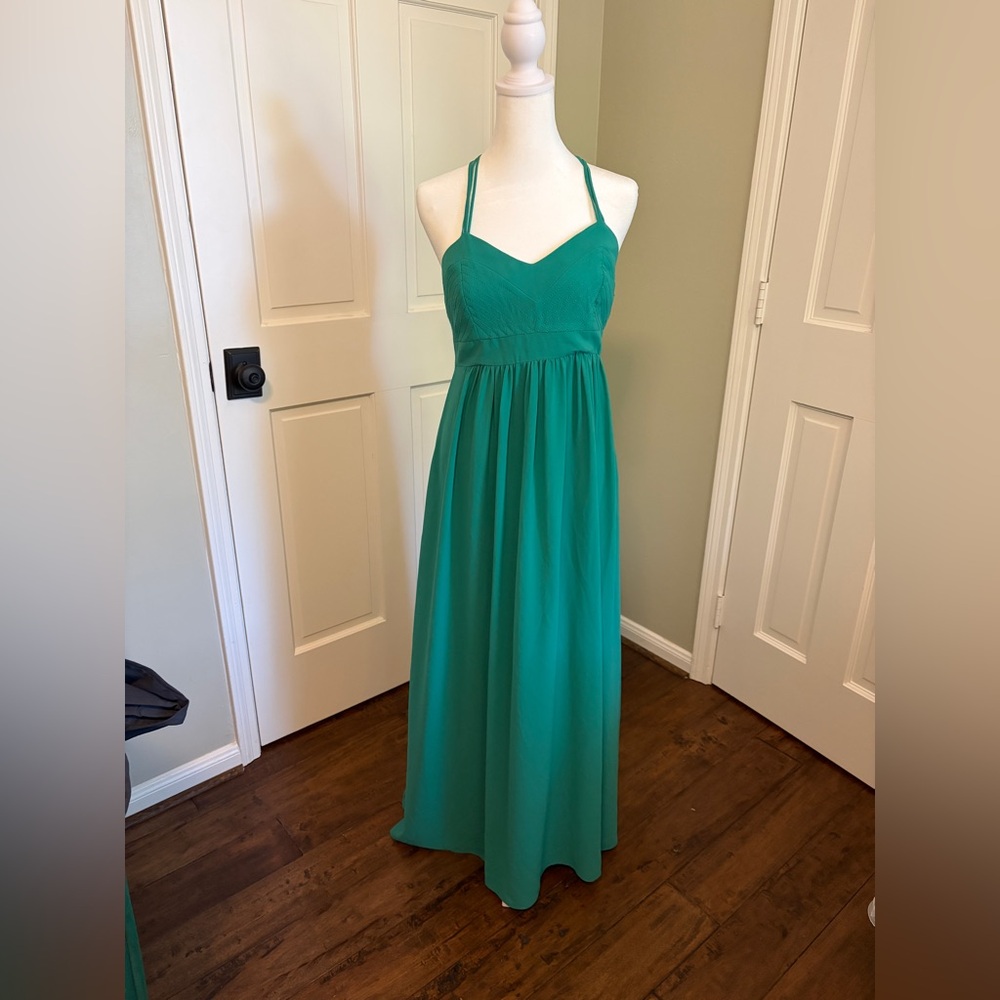 Badgley Mischka Women’s Belle Chiffon Formal Gown Kelly Green Maxi Dress Size 2